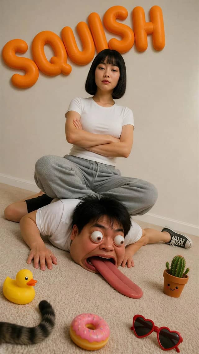 Surreal Squish: Cartoonish Couple Comedy Photo